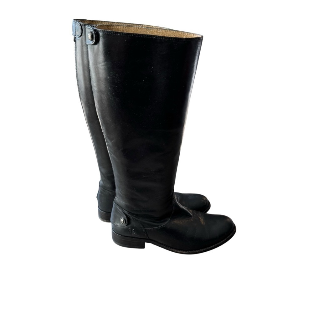 Frye - Melissa Button Back Zip Tall Boots Black Leather Sz 6.5B (Extended Calf)